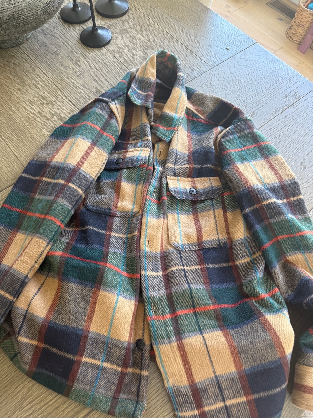 Zara Multicolor Plaid Zip-Up Sweater Jacket - Navy, Green, Tan, Red